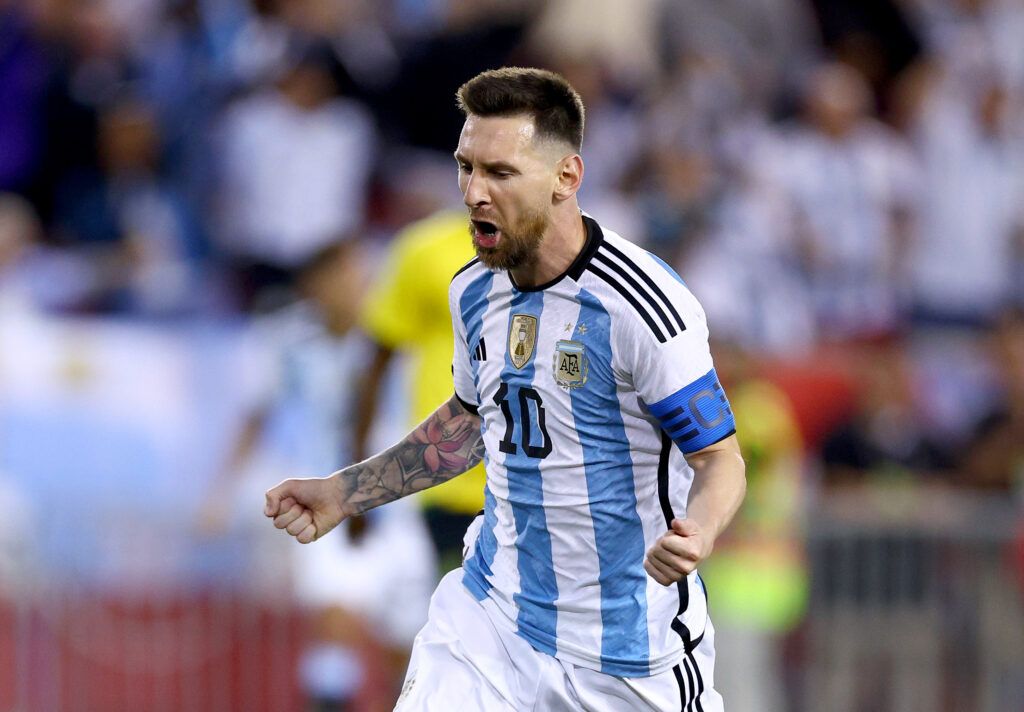 Messi celebrates goal v Argentina
