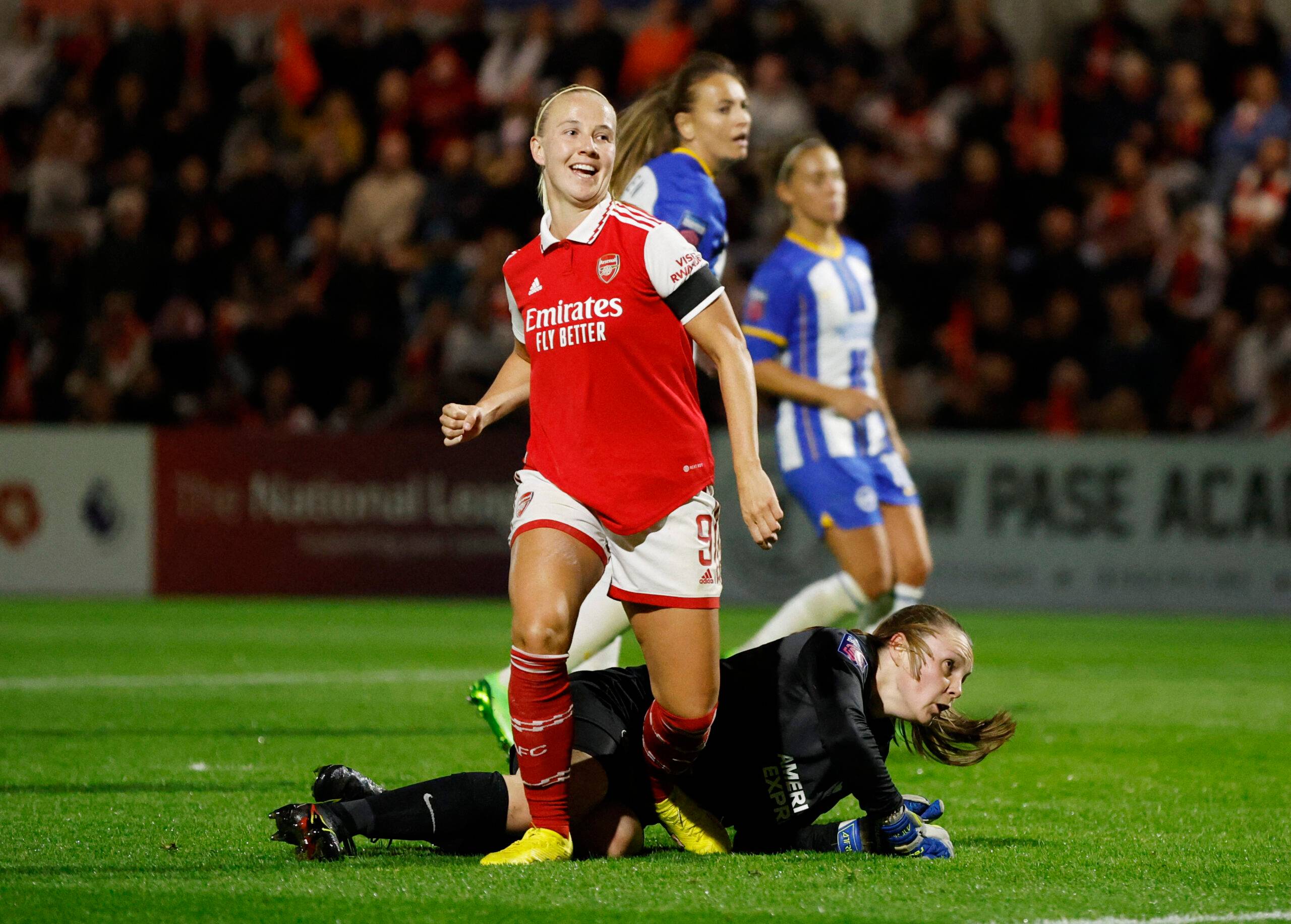 Beth Mead celebrates scoring a goal for Arsenal