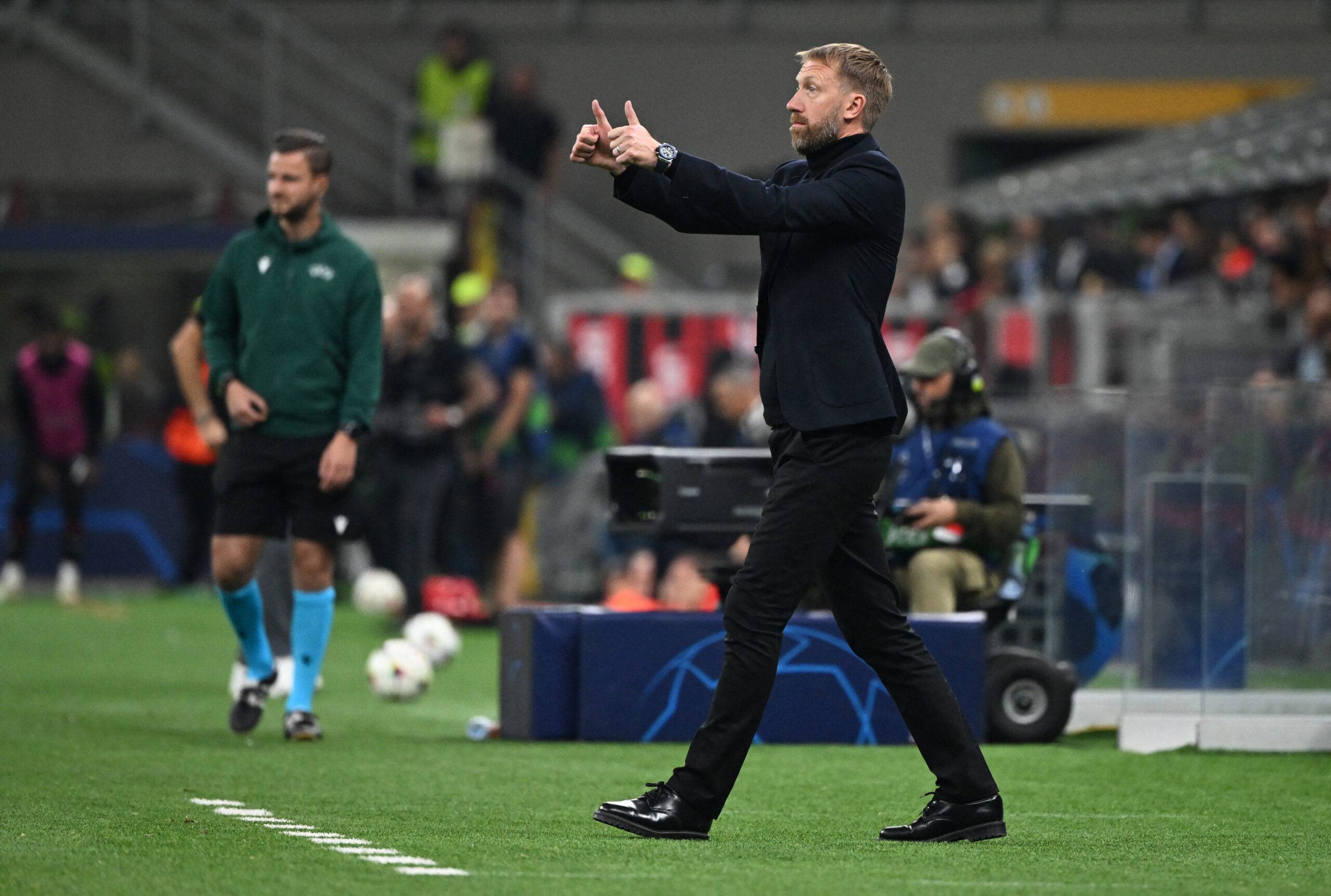 Chelsea manager Graham Potter gives thumbs up during AC Milan match