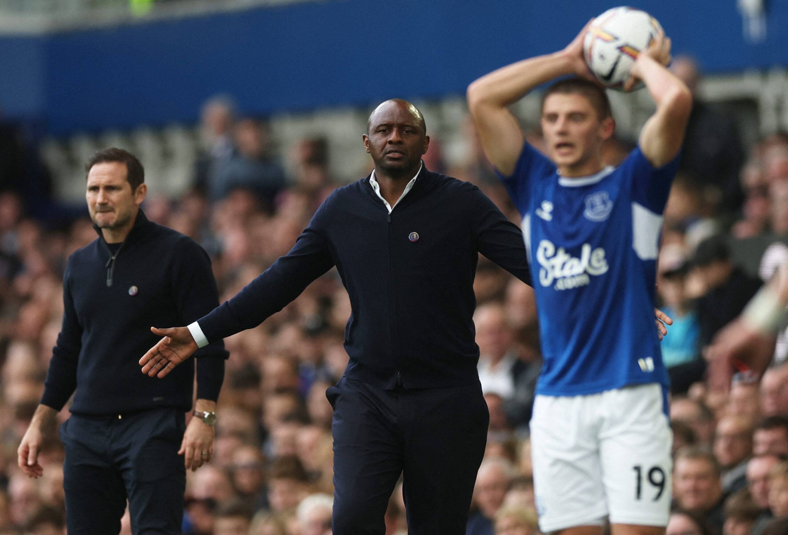 Crystal Palace manager Patrick Vieira annoyed during Everton game