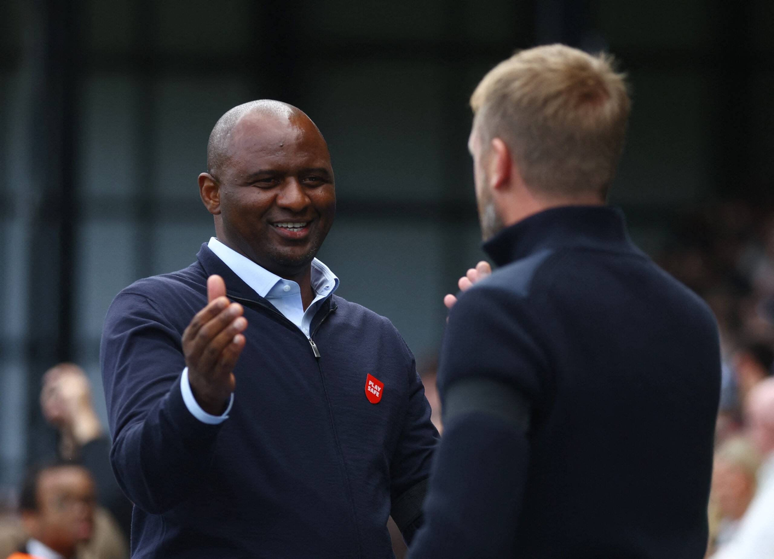 Crystal Palace manager Patrick Vieira shakes hands with Chelsea manager Graham Potter