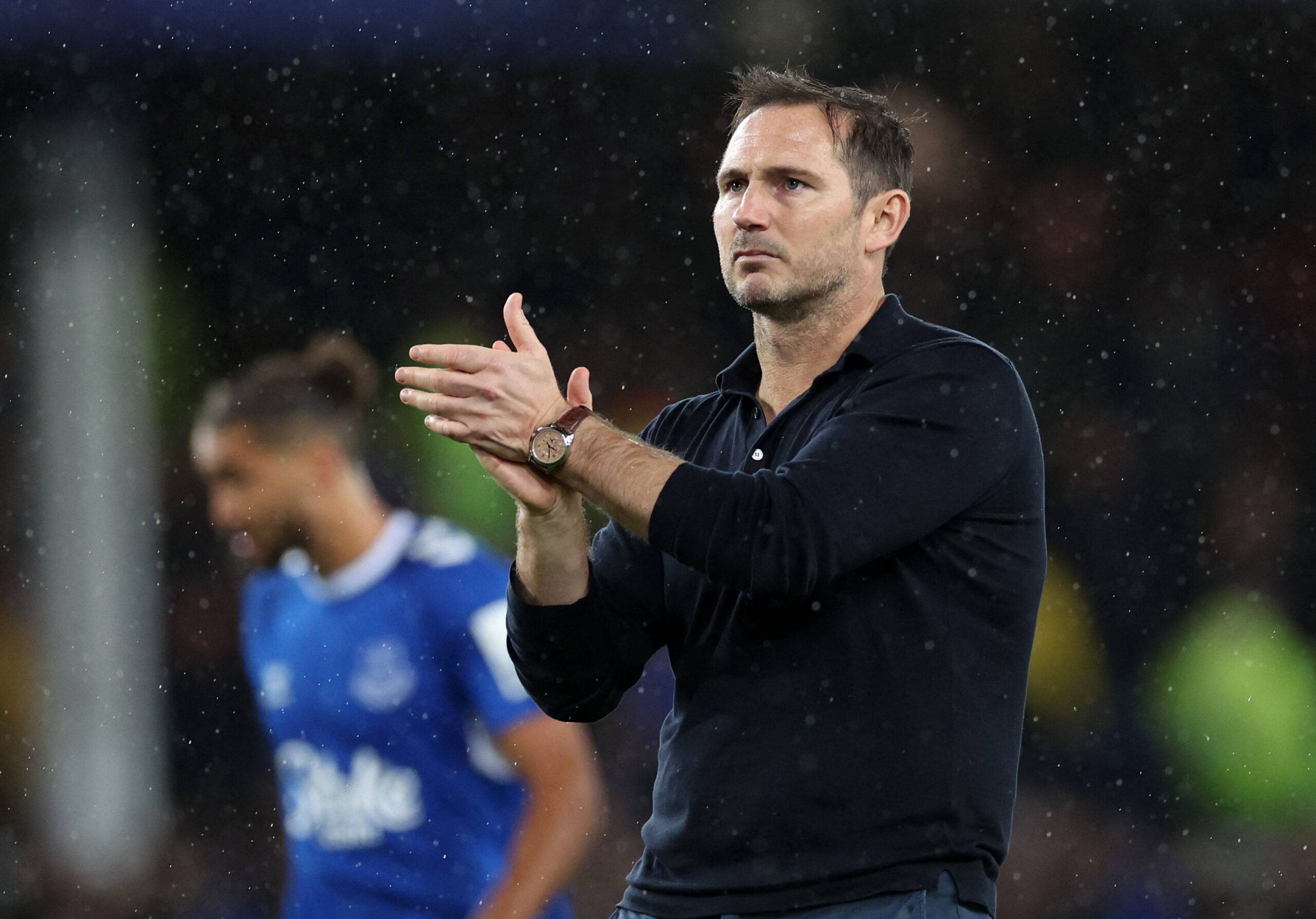 Everton manager Frank Lampard applauds fans