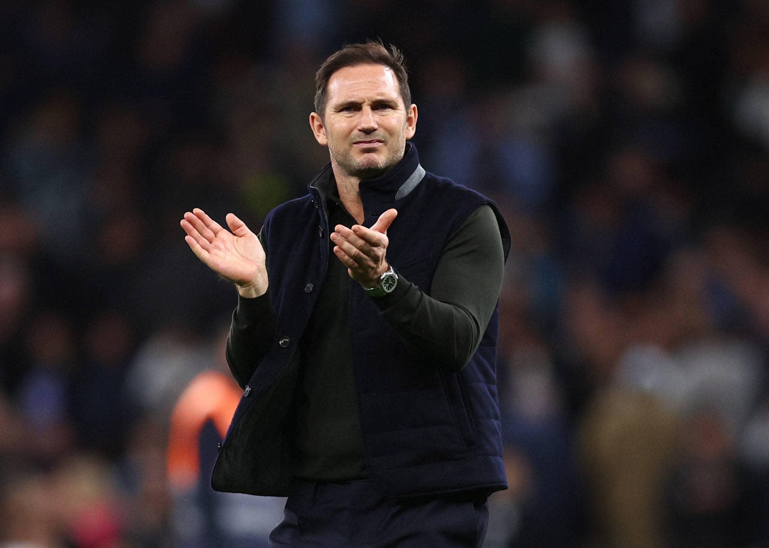Everton manager Frank Lampard applauding supporters