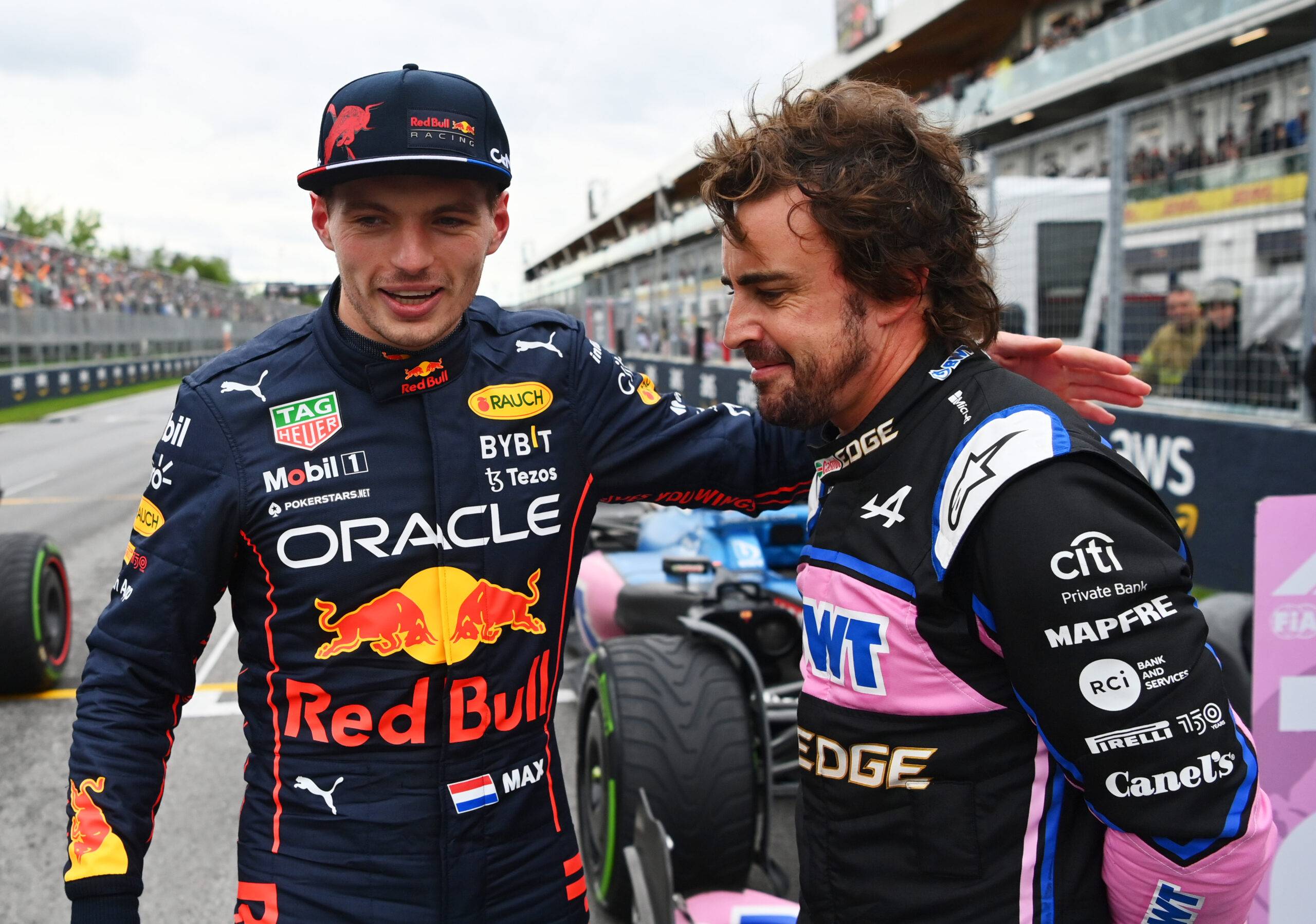 Max Verstappen and Fernando Alonso after Canadian GP qualifying