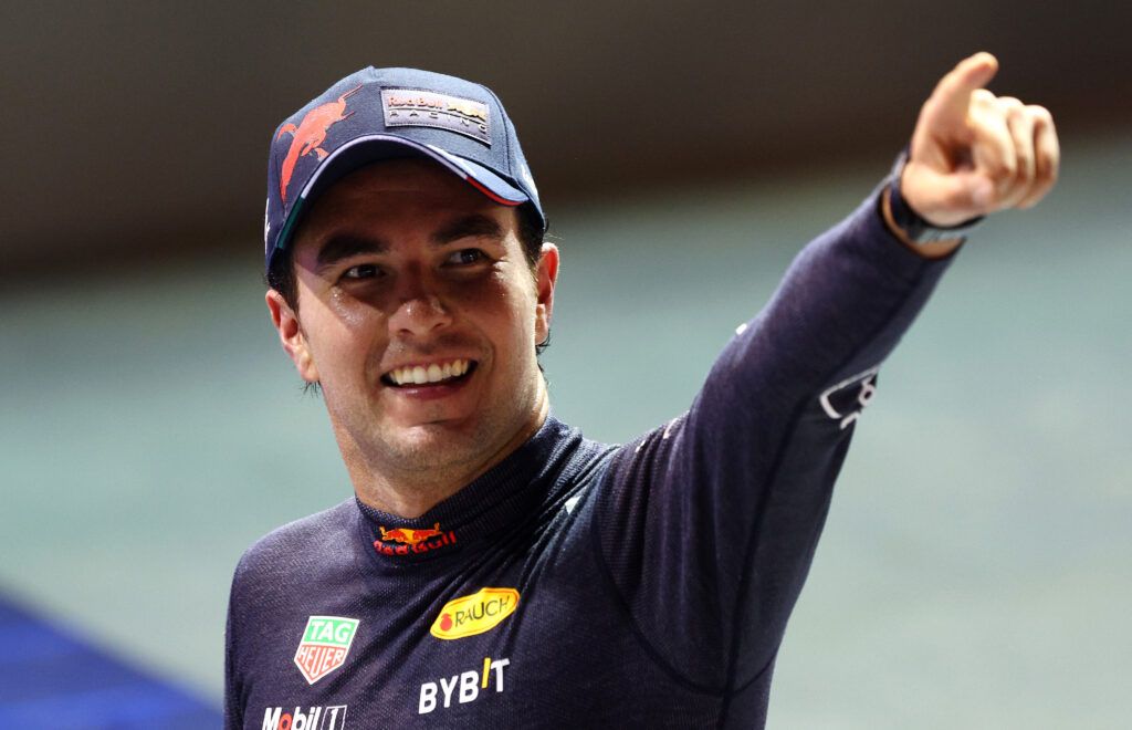 Sergio Perez celebrates winning the Singapore GP