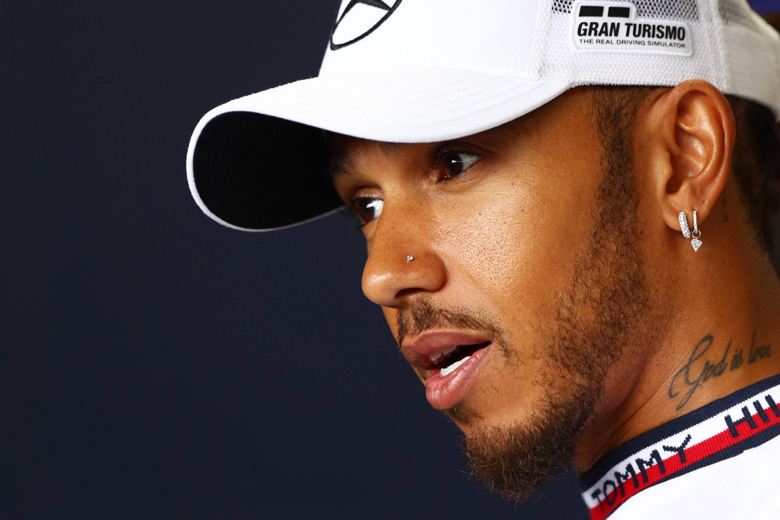 Lewis Hamilton speaks to the press at the Japanese GP