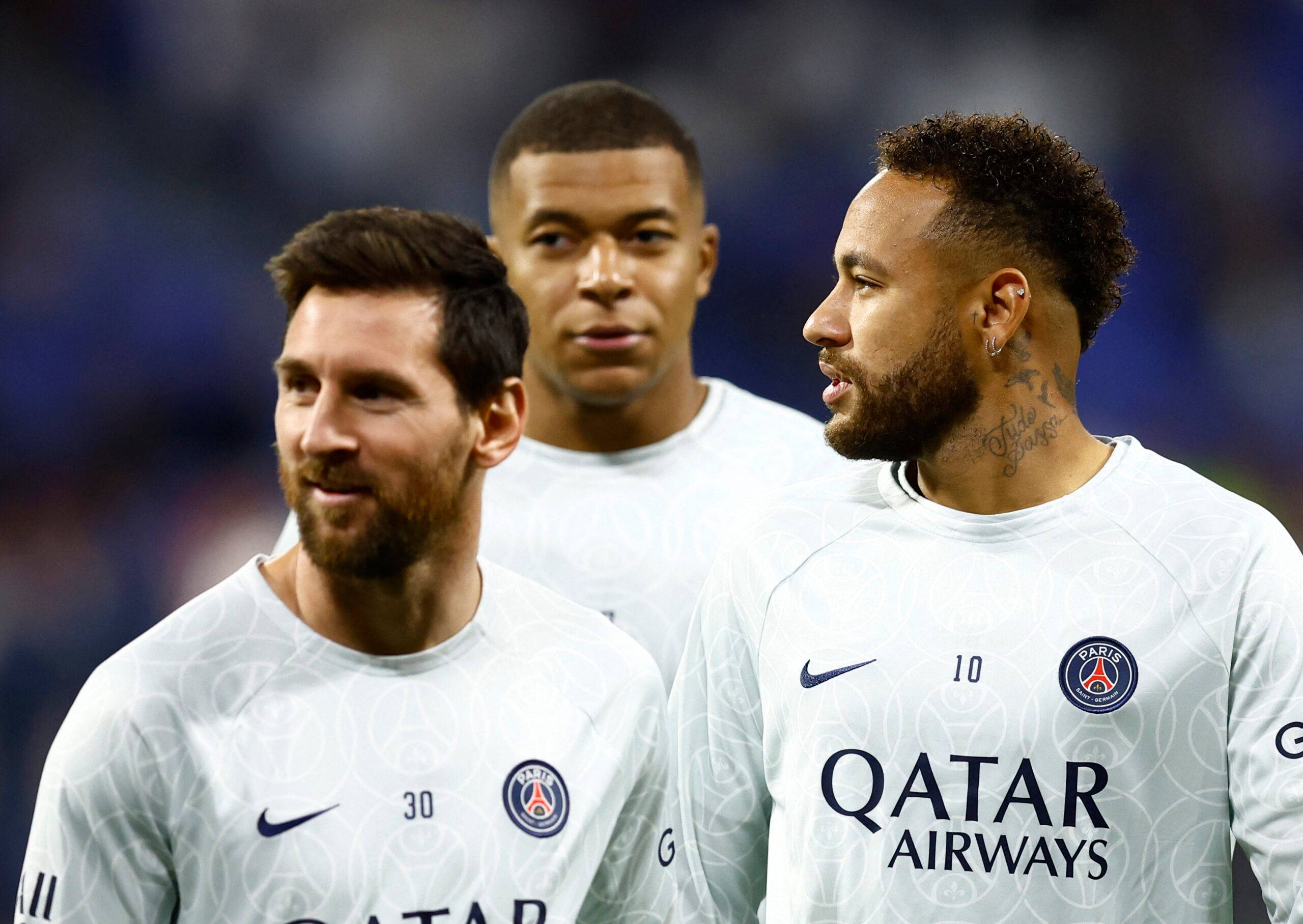 Lionel Messi, Neymar and Kylian Mbappe in PSG warm up