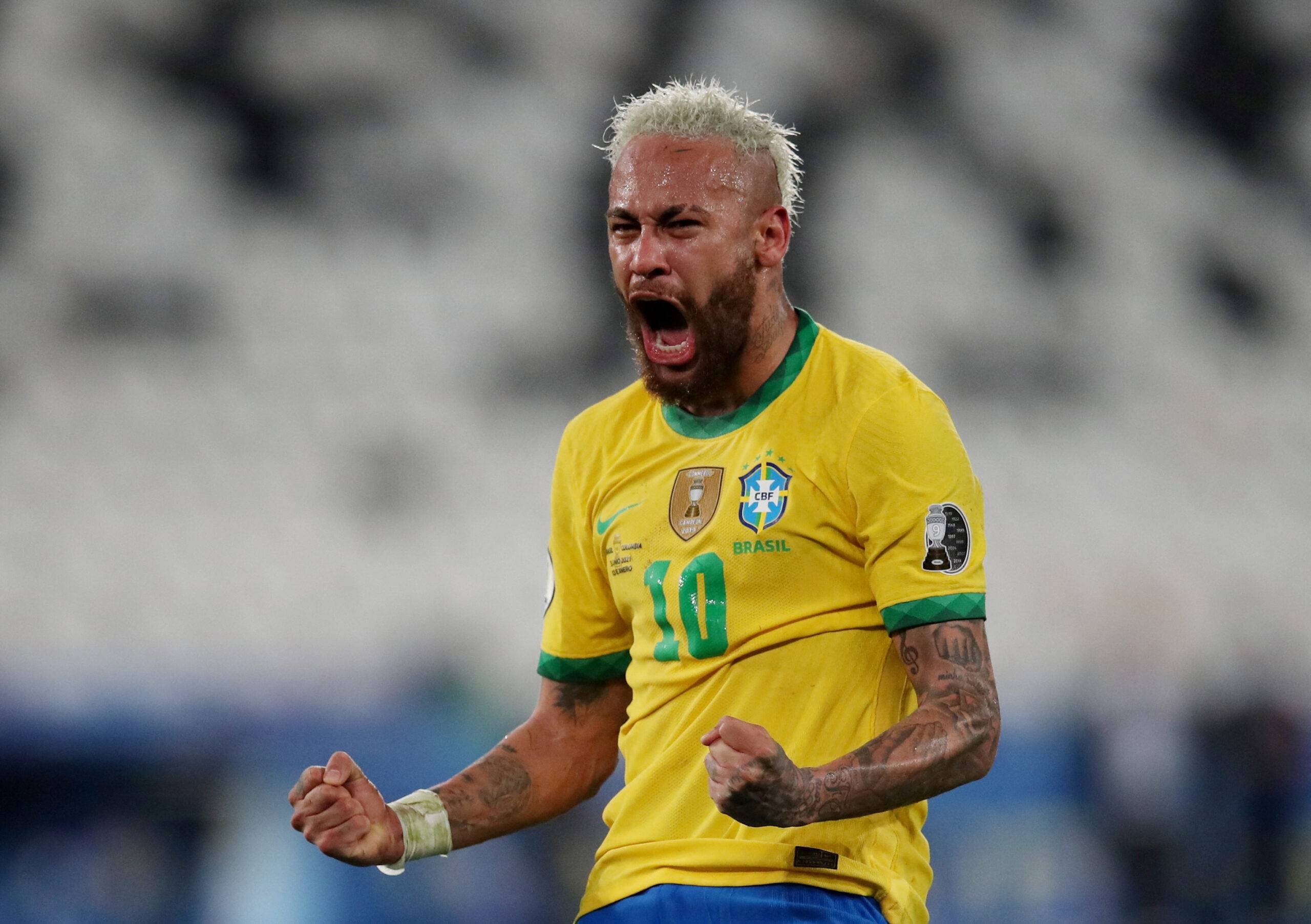 Neymar celebrating for Brazil.