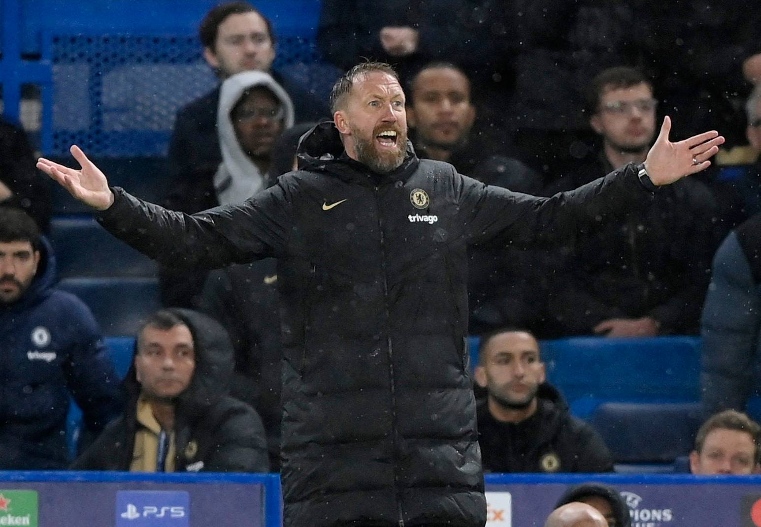 Chelsea manager Graham Potter animated during game