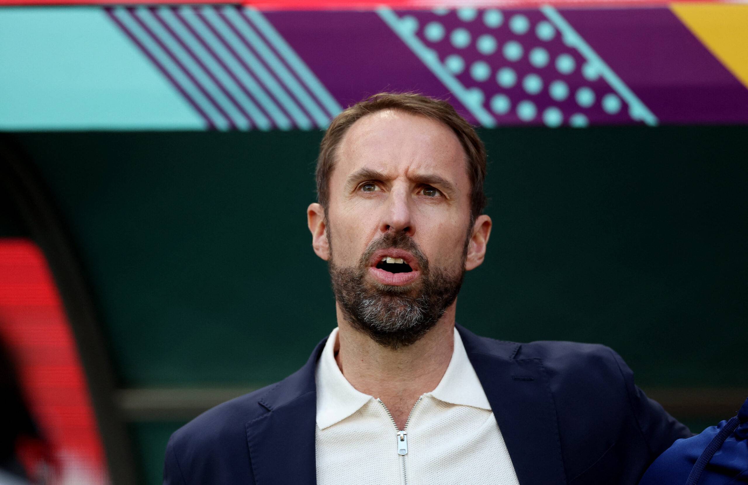England manager Gareth Southgate during the national anthem before World Cup opener