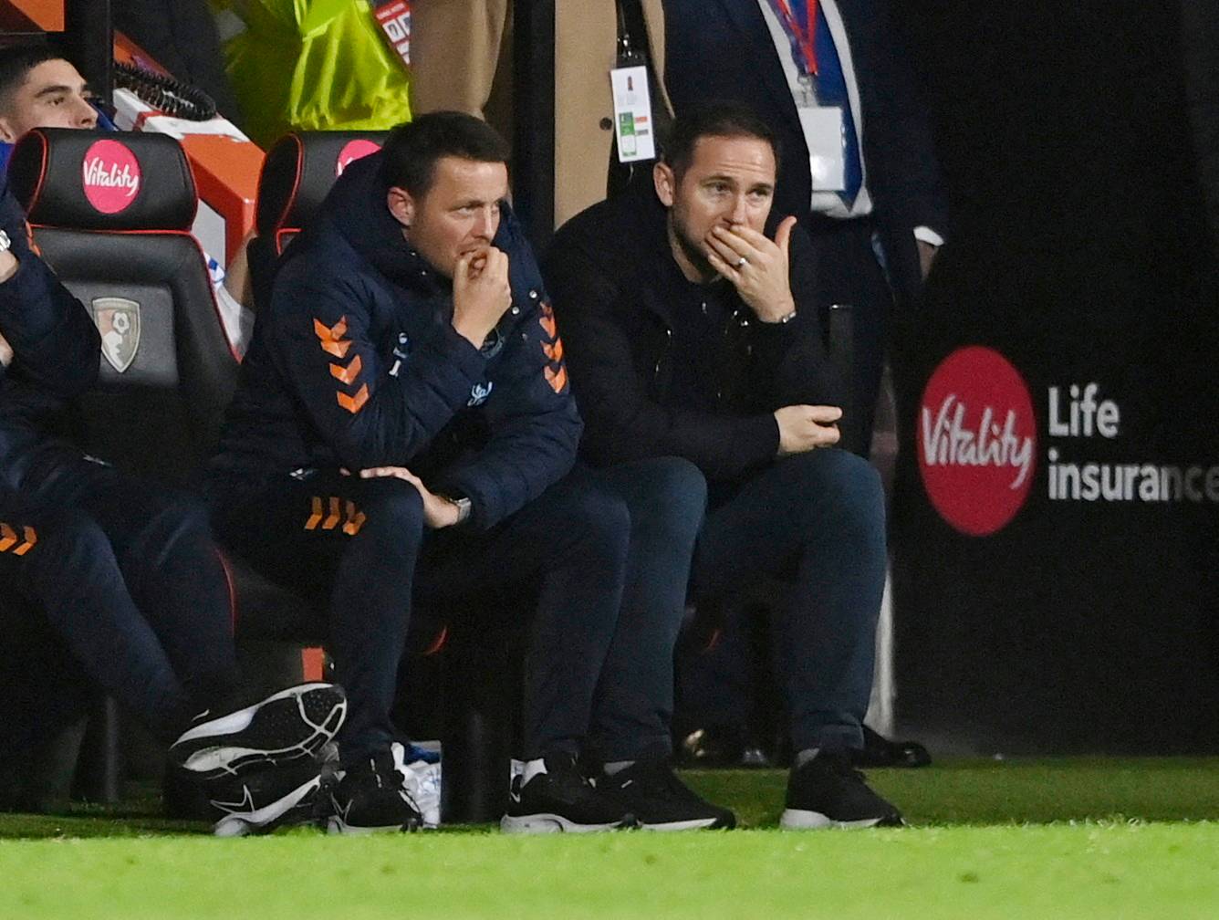 Everton manager Frank Lampard in the dugout