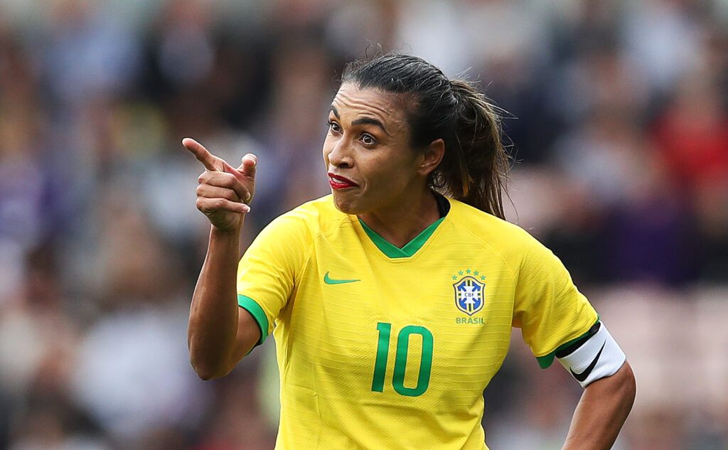 Marta playing for Brazil vs England