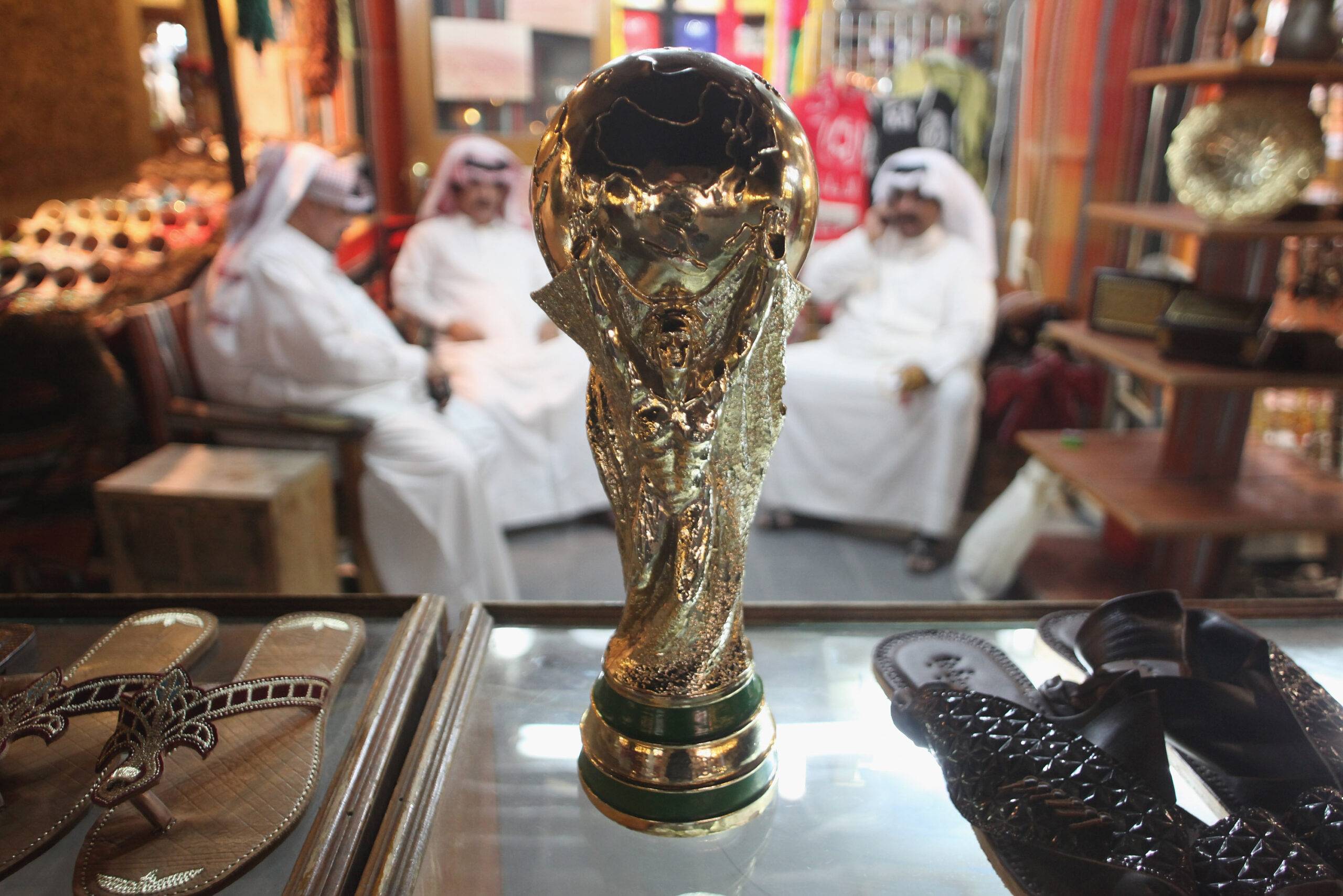 The World Cup trophy on show in Qatar