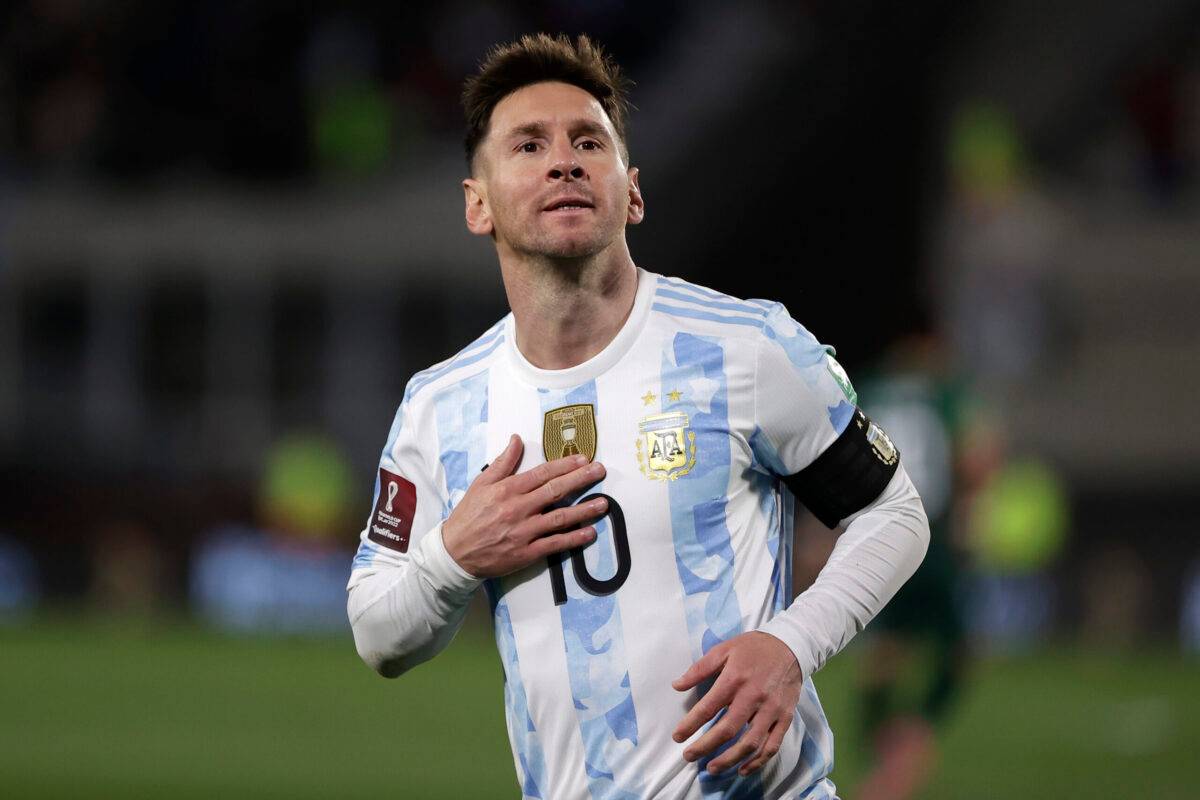Lionel Messi celebrates with Argentina