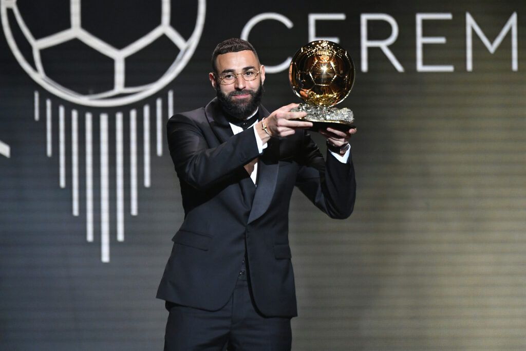     Karim Benzema receives the Ballon d'Or award during the Ballon D'Or ceremony