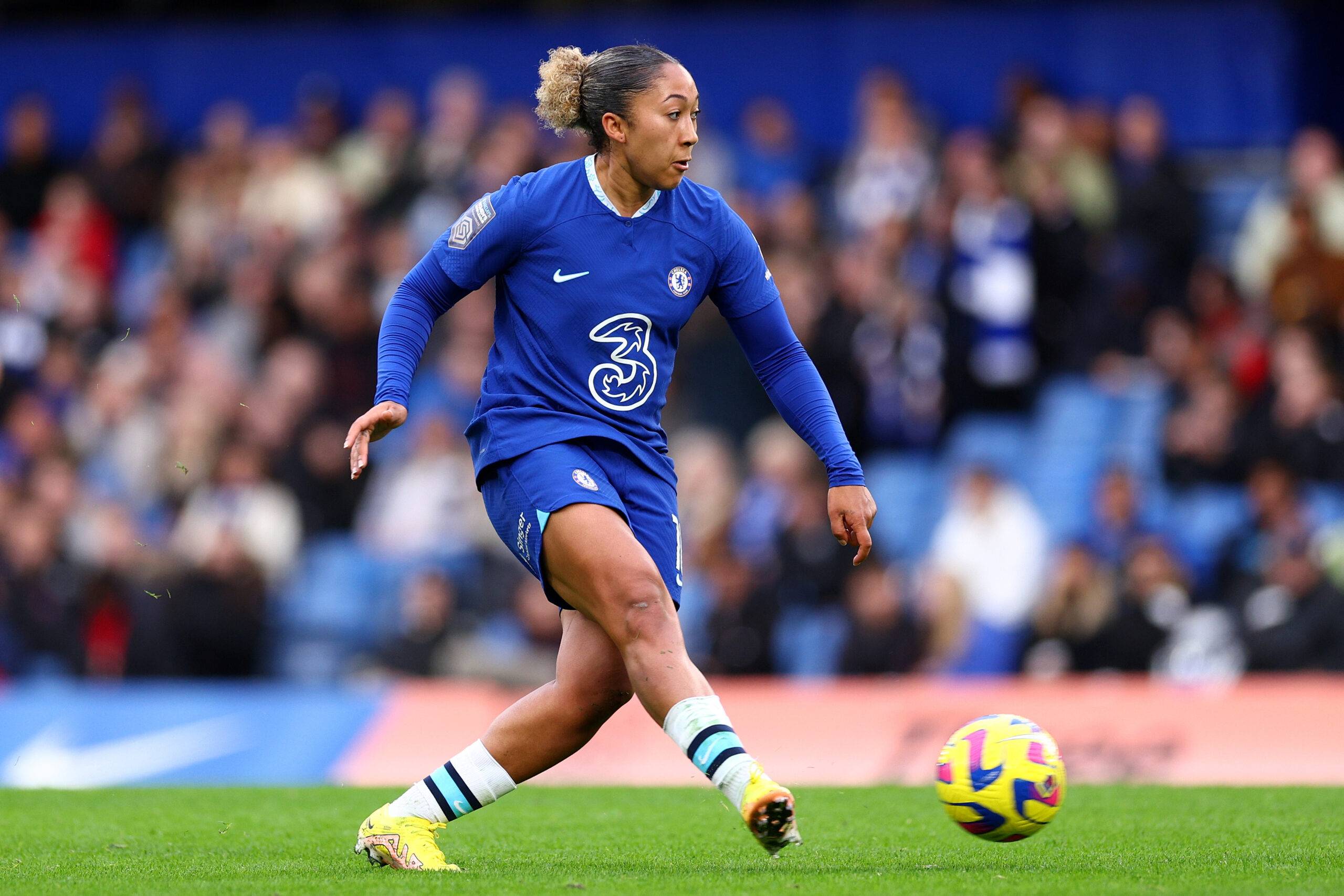 Lauren James of Chelsea in action during the FA Women's Super League match between Chelsea and Tottenham Hotspur at Stamford Bridge