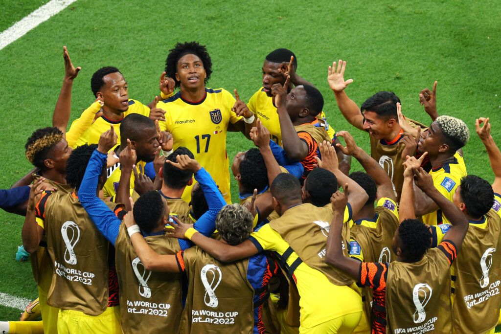 Ecuador celebrate goal vs Qatar