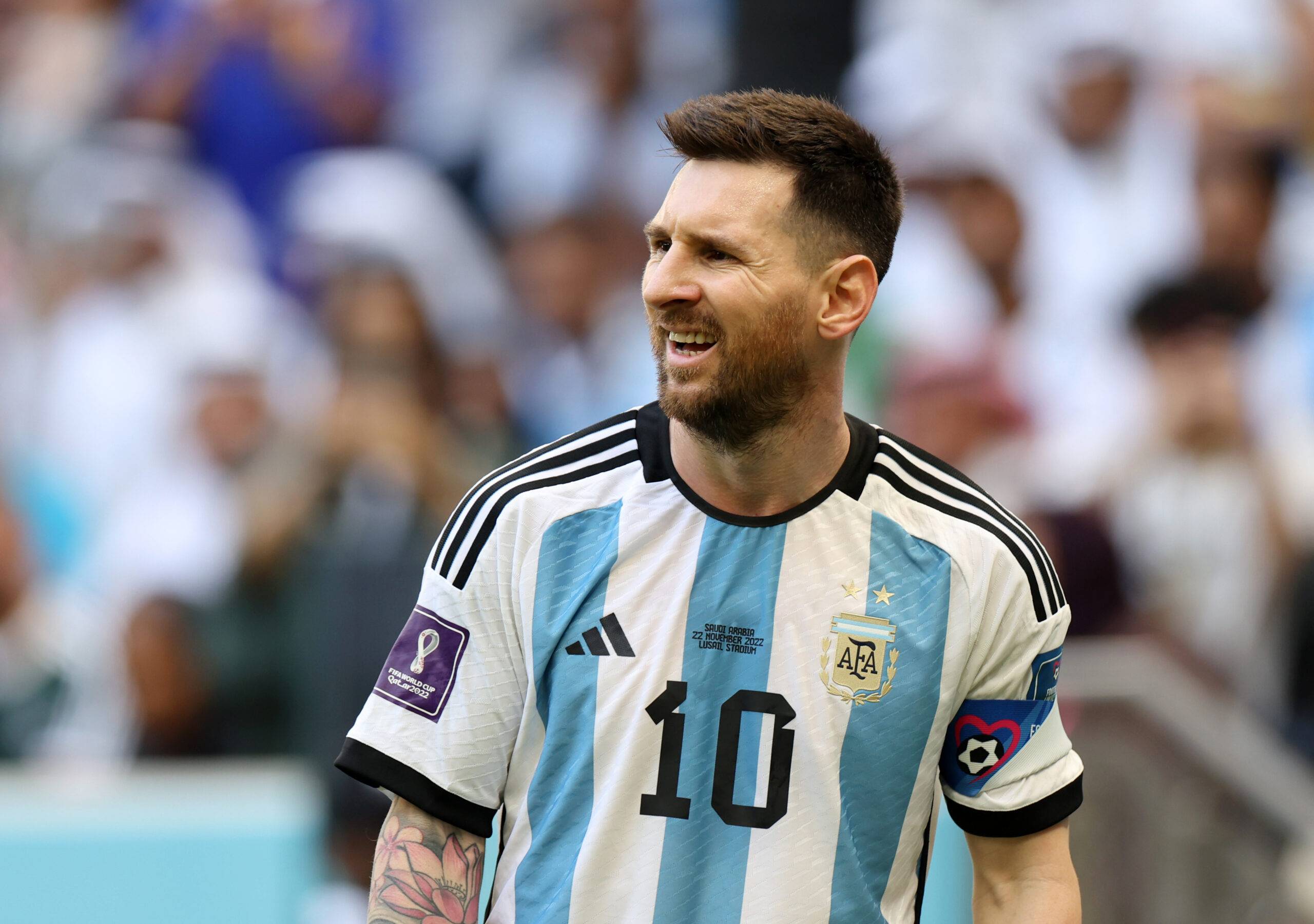 Lionel Messi looks on during Argentina vs Saudi Arabia