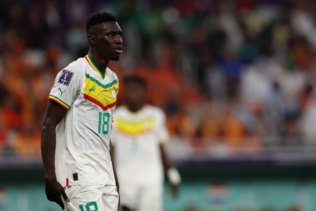Ismaila Sarr of Senegal in action during the FIFA World Cup Qatar 2022 Group A match between Senegal and Netherlands at Al Thumama Stadium on November 21, 2022 in Doha, Qatar. 