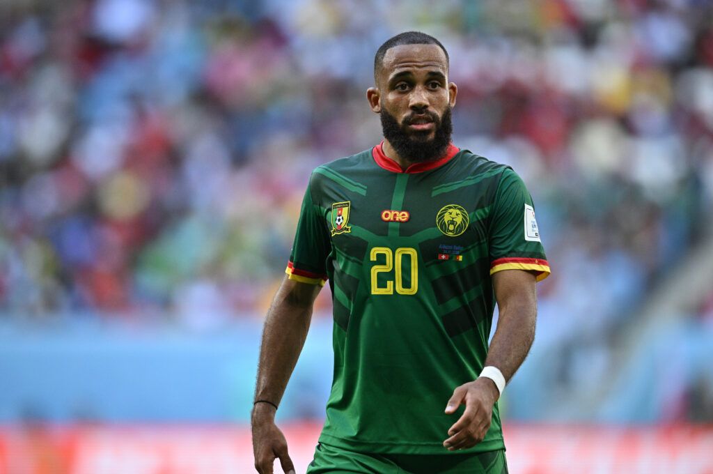 Bryan Mbeumo of Cameroon in action  during the FIFA World Cup 