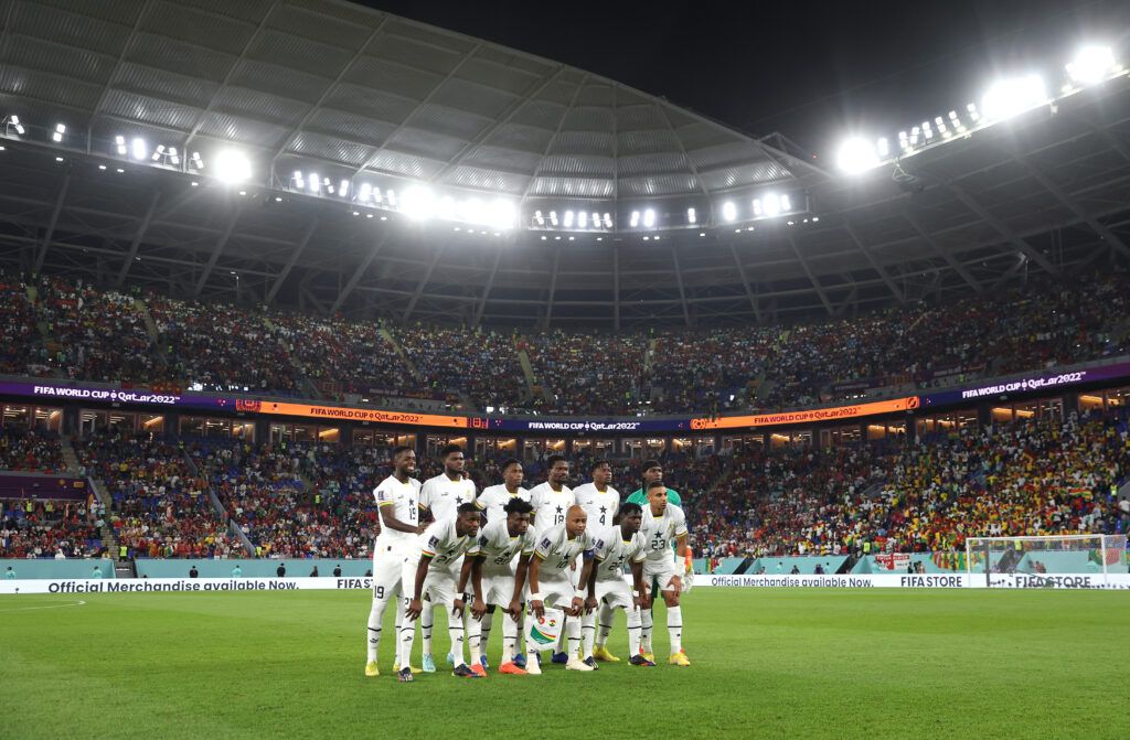 The Ghana team line up during the FIFA World Cup Qatar 2022 Group H match between Portugal and Ghana at Stadium 974 on November 24, 2022 in Doha, Qatar