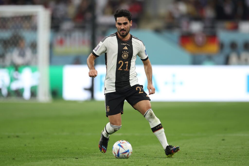 Ilkay Guendogan of Germany controls the ball   during the FIFA World Cup Qatar 2022 Group E match between Germany and Japan at Khalifa International Stadium on November 23, 2022 in Doha, Qatar.