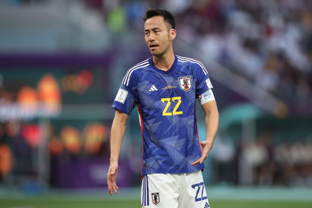 Maya Yoshida of Japan reacts during the FIFA World Cup Qatar 2022 Group E match between Germany and Japan at Khalifa International Stadium on November 23, 2022 in Doha, Qatar.