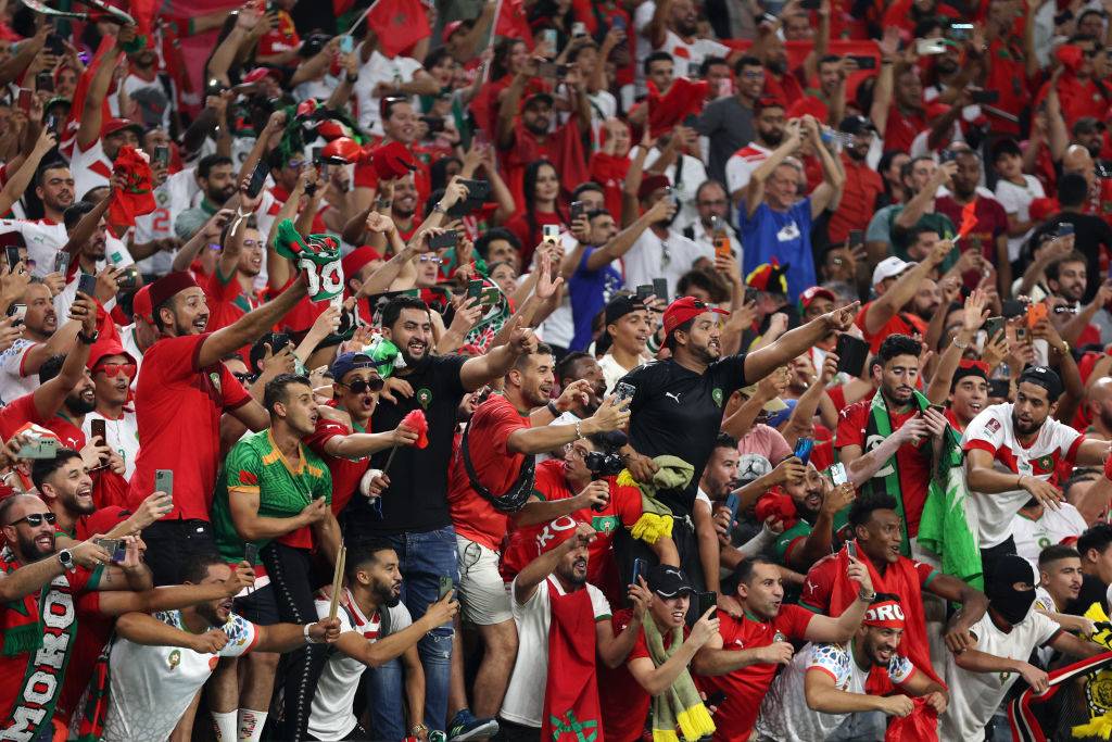 Morocco fans during their World Cup win vs Belgium