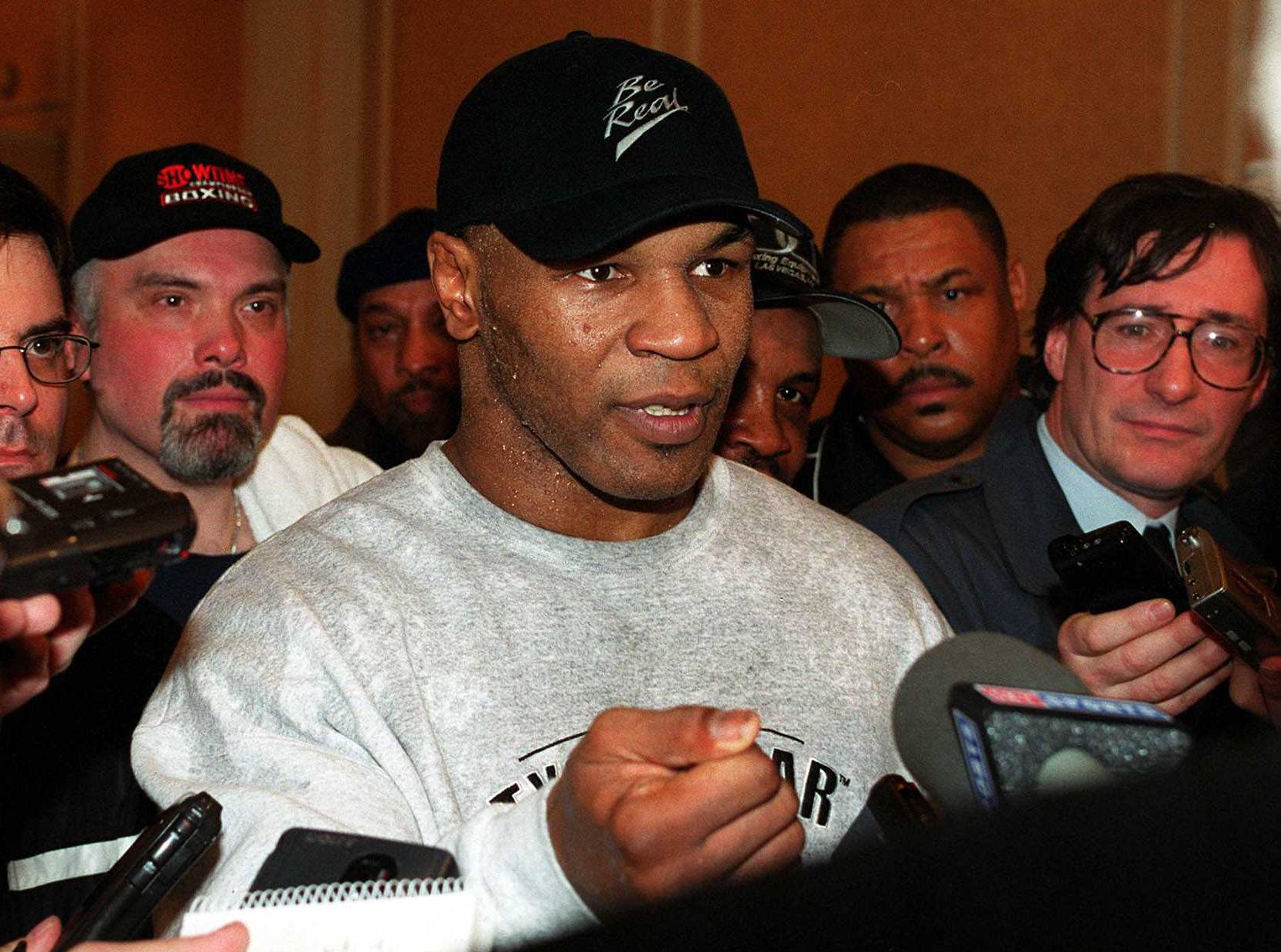 Mike Tyson speaks to the press