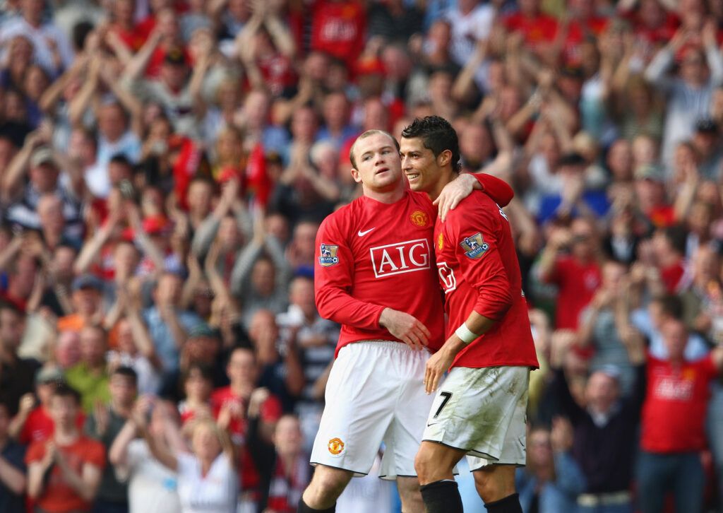 Wayne Rooney and Cristiano Ronaldo celebrate a Man Utd goal