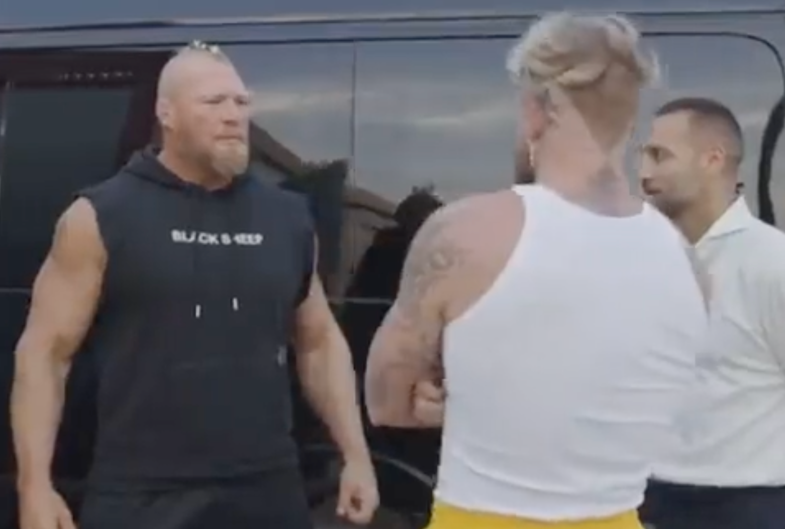 WWE: Backstage footage of Brock Lesnar letting Jake Paul know what he thinks of him