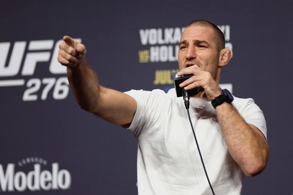 Sean Strickland speaks at the UFC press conference