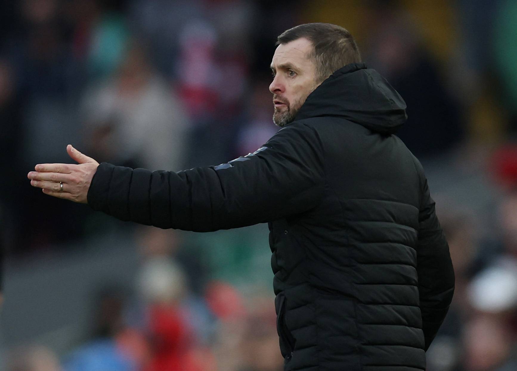 Southampton manager Nathan Jones pointing during Premier League match