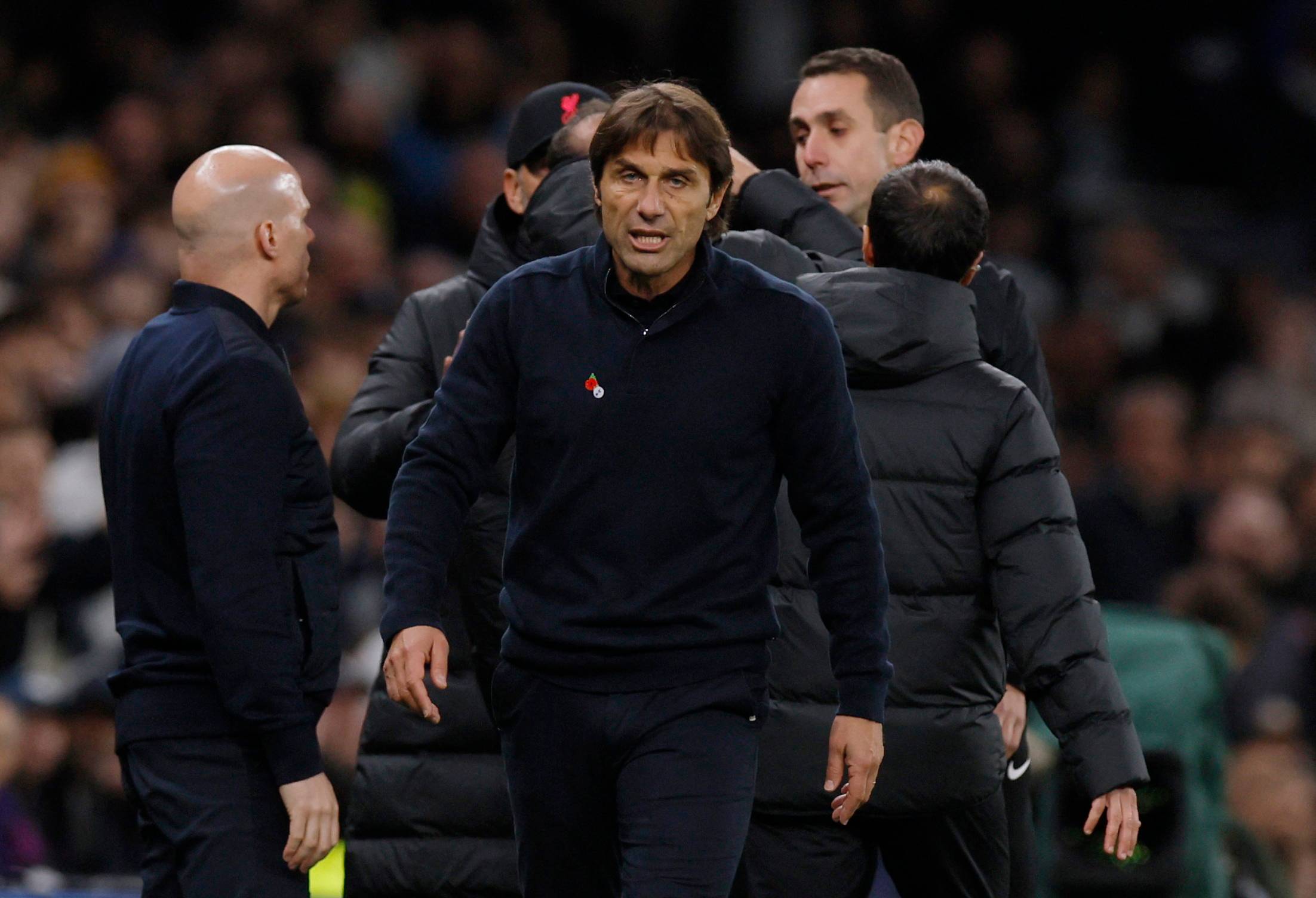 Tottenham Hotspur head coach Antonio Conte watches on