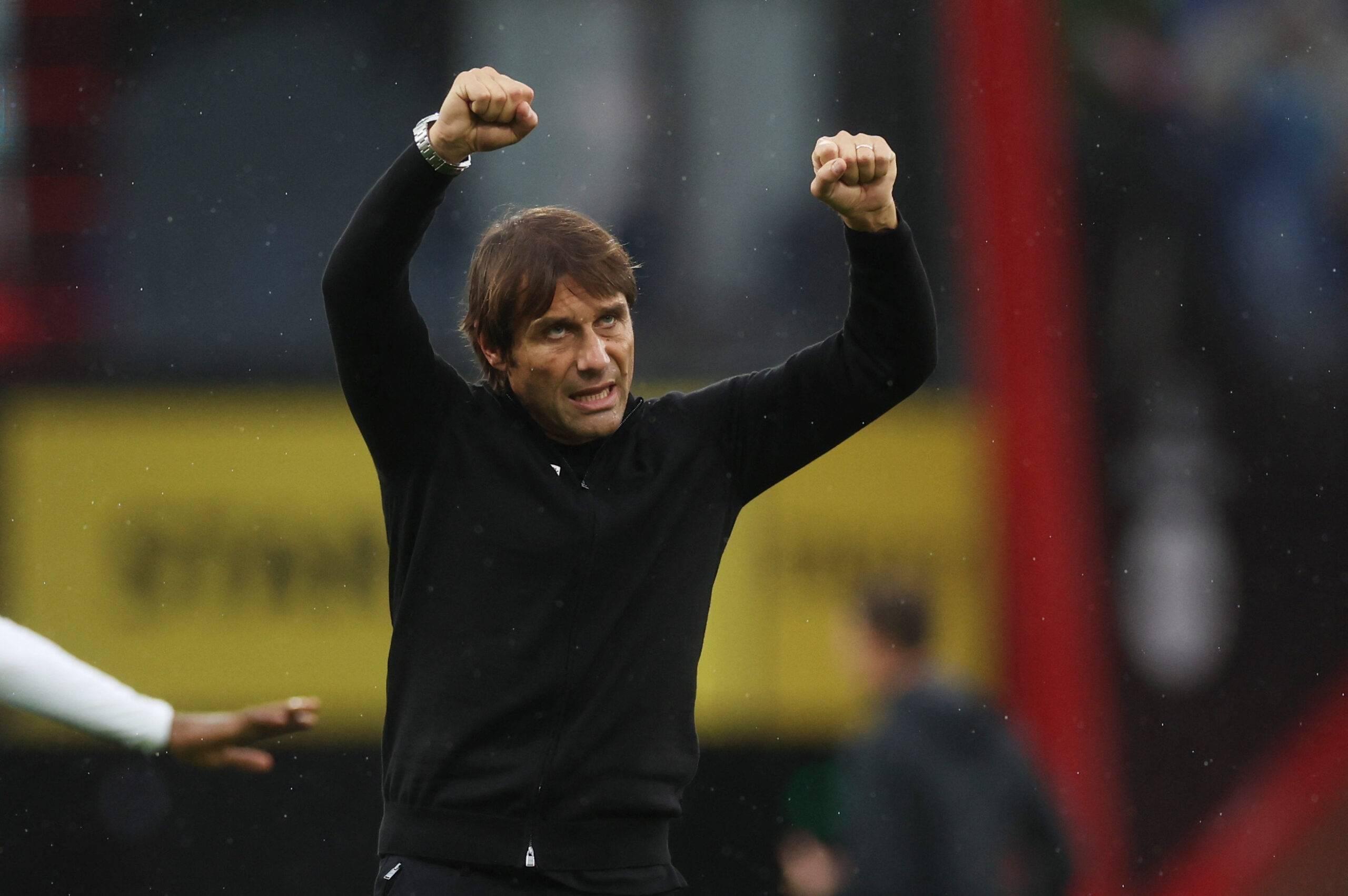 Tottenham manager Antonio Conte celebrates after his side beat Bournemouth.