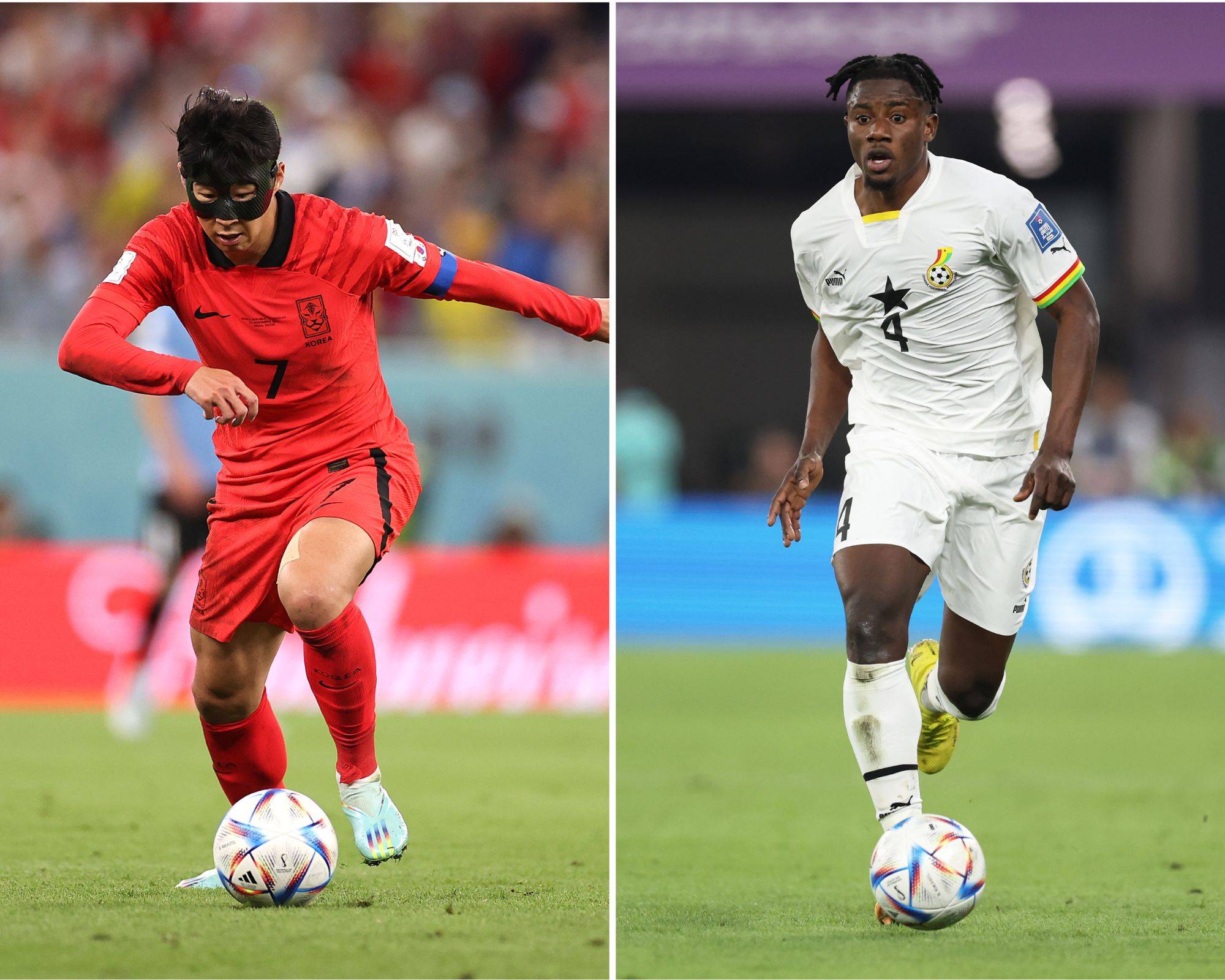 Son on the ball for South Korea and Salisu on the ball for Ghana