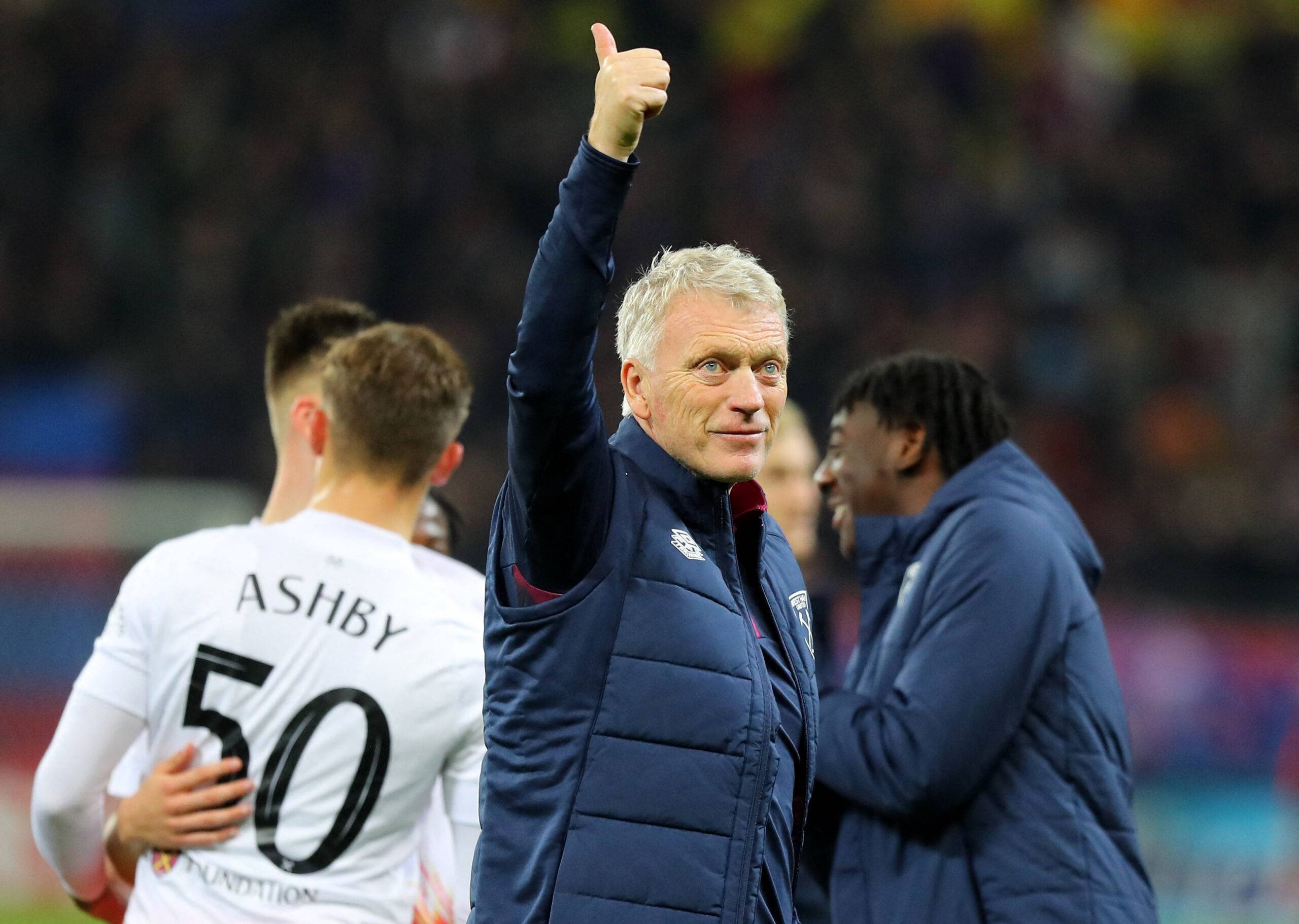 West Ham United manager David Moyes celebrates after match