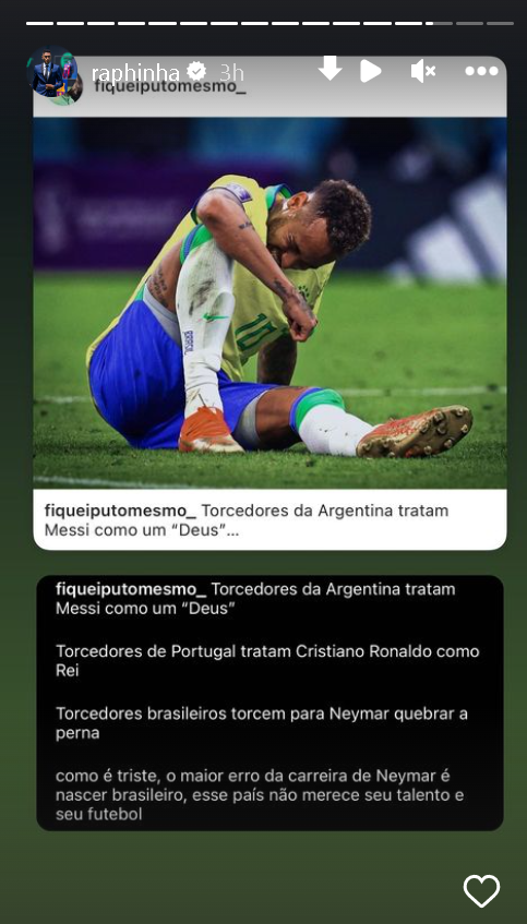 Raphinha's Instagram post on Neymar