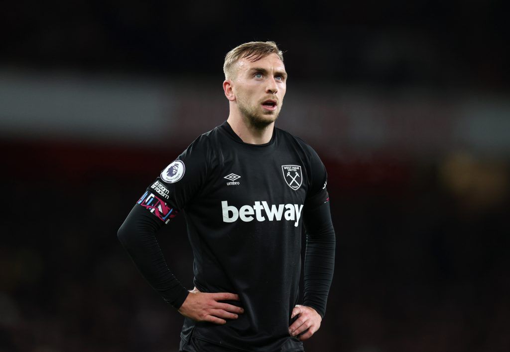 LONDON, ENGLAND - DECEMBER 26: Jarrod Bowen of West Ham United reacts during the Premier League match between Arsenal FC and West Ham United at Emirates Stadium on December 26, 2022 in London, England. (Photo by Alex Pantling/Getty Images)