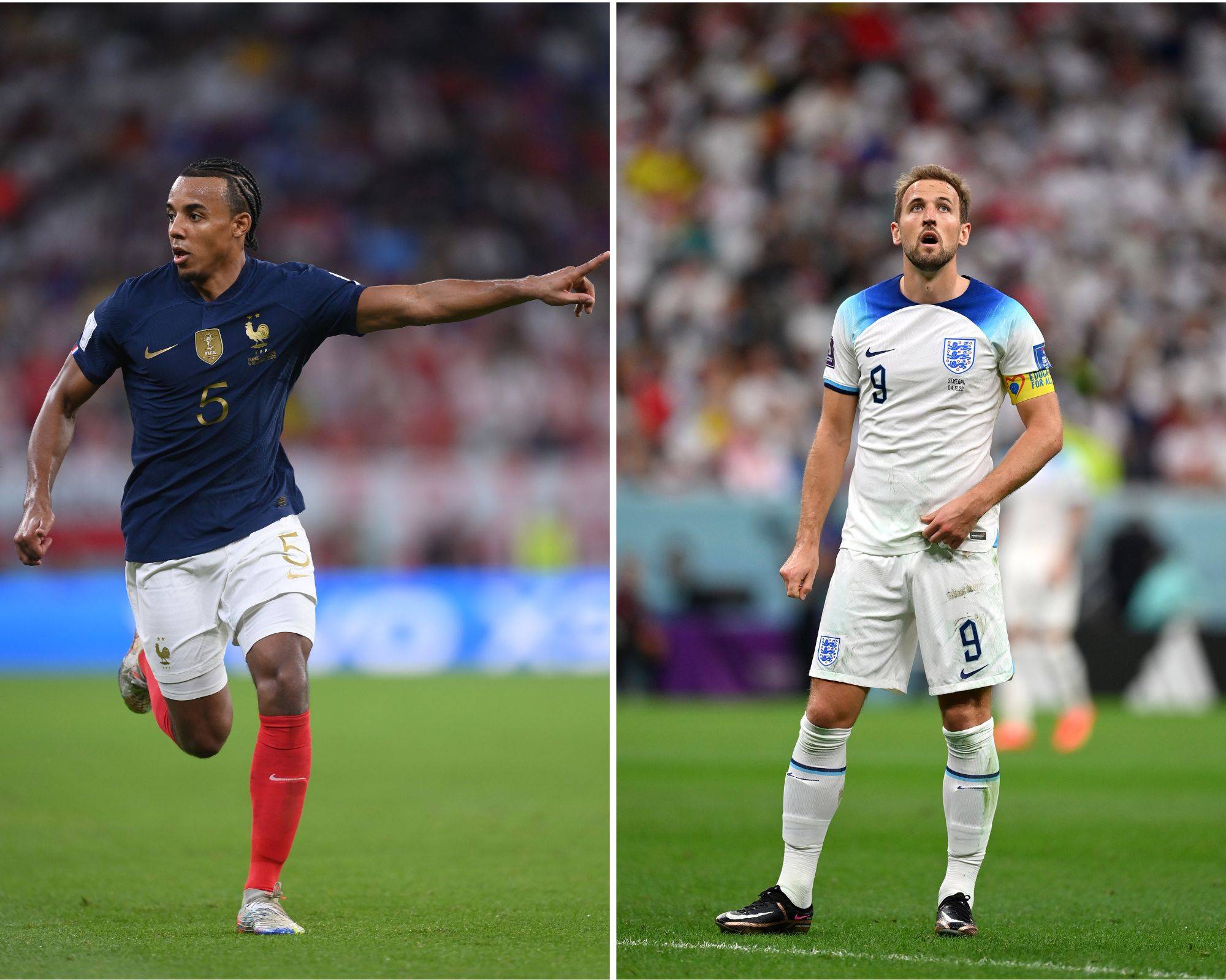 Jules Kounde for France and Harry Kane for England at the 2022 World Cup