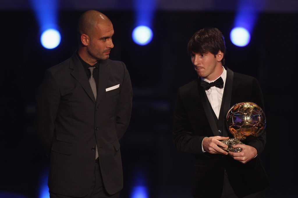 Guardiola y Messi en la ceremonia del Balón de Oro 2011